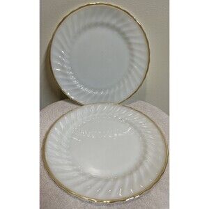 Vintage Anchor Hocking Golden Shell 10" Dinner Plate Milk Glass w/Gold Trim